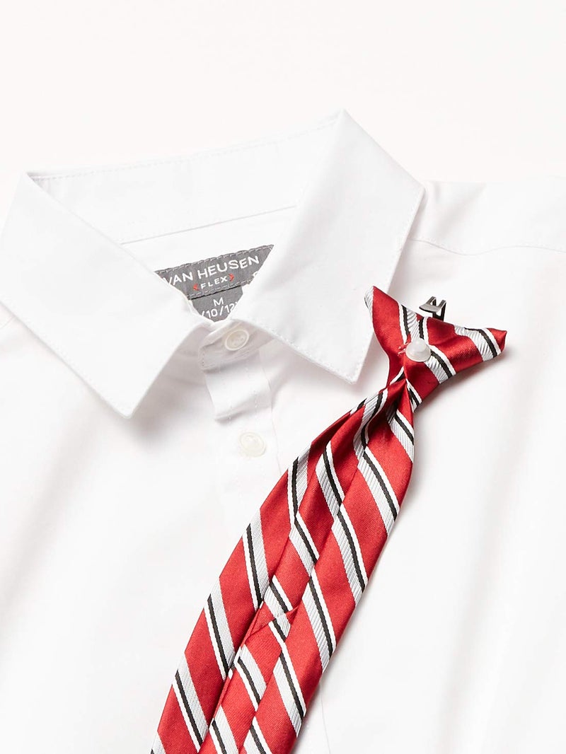 Van Heusen قميص رسمي بأكمام طويلة مع ياقة وزر من فان هيوسن للأولاد، مجموعة ربطة عنق، قماش بوبلين أبيض، 10 12 أمريكي - Image 2